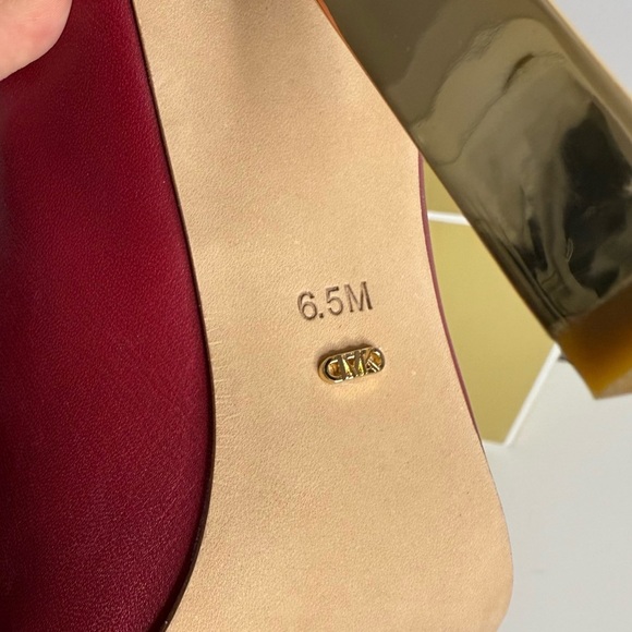 Michael Michael Kors - Halle Leather Mules in Deep Red - Gold Heel - NWB 6.5 - Picture 7 of 11